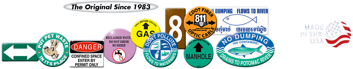 Various colorful safety and directional signs.