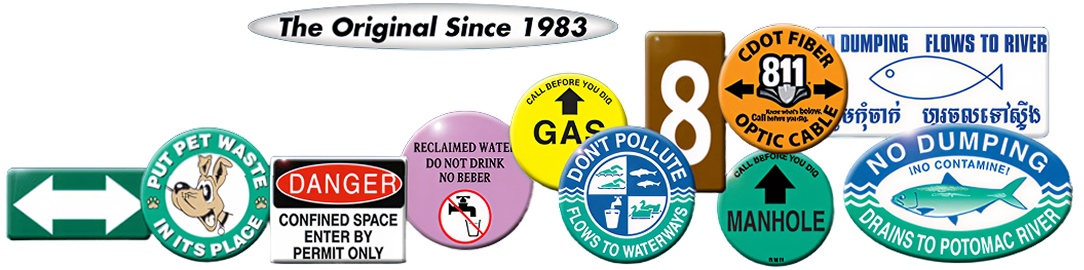 Various safety and informational signs in montage.