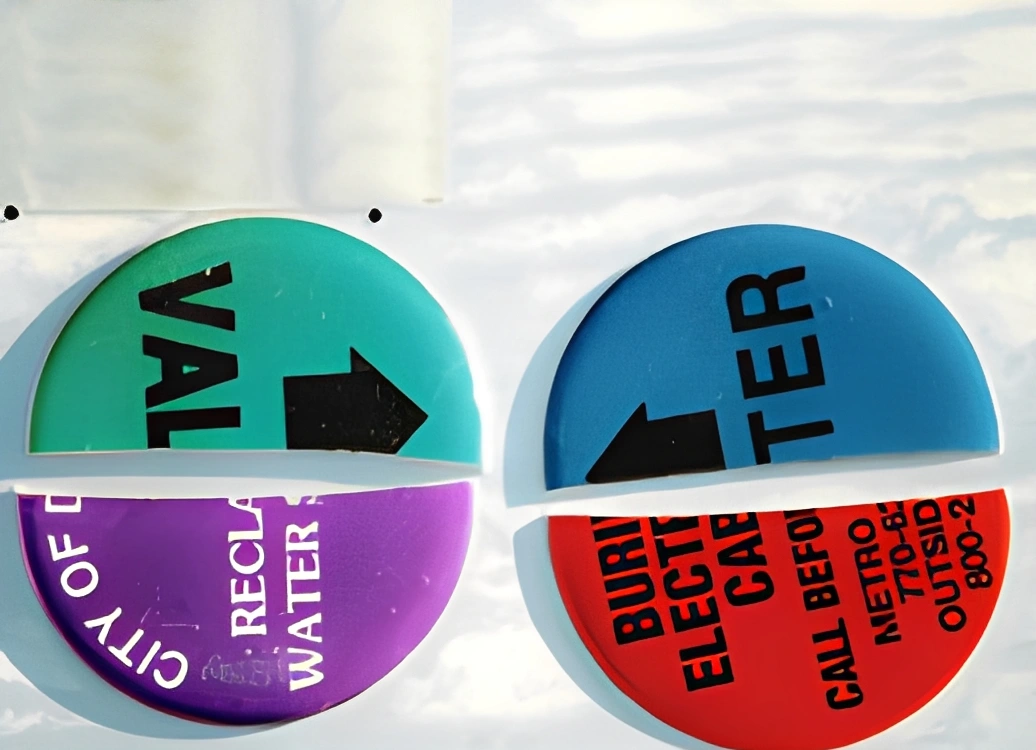 Round utility labels with arrows